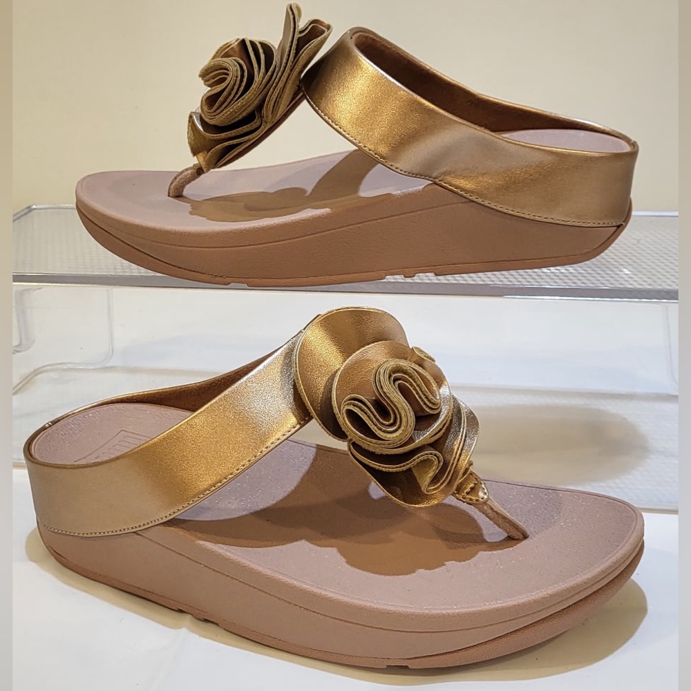 FITFLOP Florrie rose gold leather wedge sandals